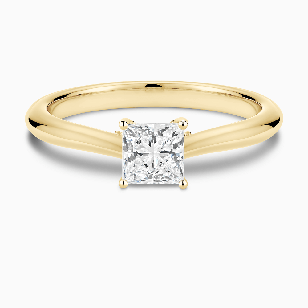 The Ecksand Cathedral-Setting Diamond Engagement Ring with Diamond Bridge shown with Princess in 18k Yellow Gold