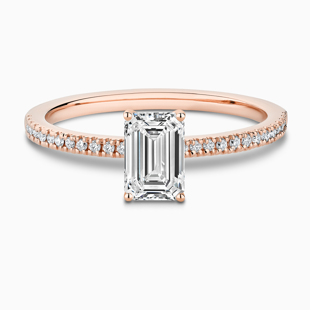 The Ecksand Diamond Eternity Engagement Ring shown with Emerald in 14k Rose Gold