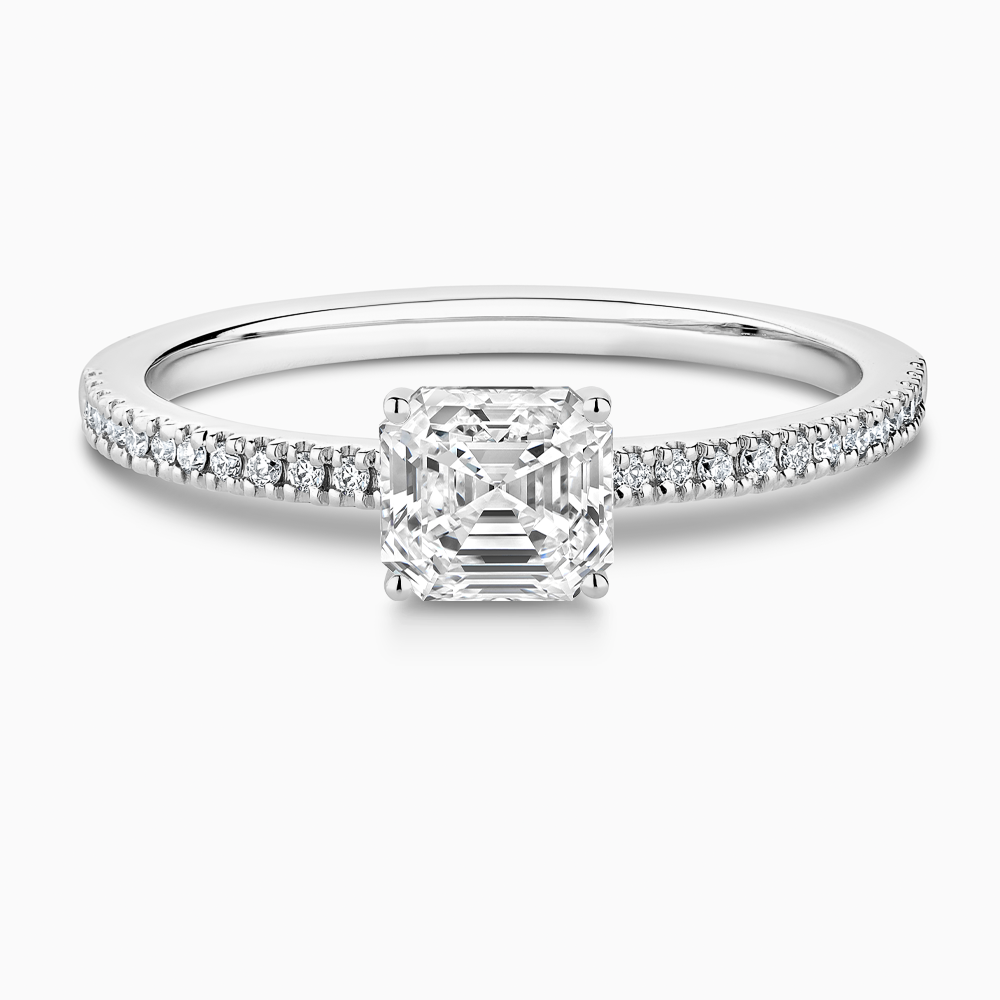 The Ecksand Diamond Eternity Engagement Ring shown with Asscher in 18k White Gold