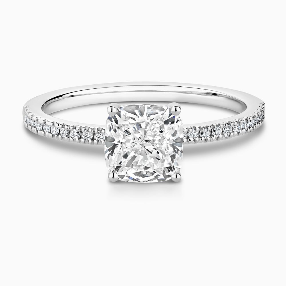 The Ecksand Diamond Eternity Engagement Ring shown with Cushion in 18k White Gold