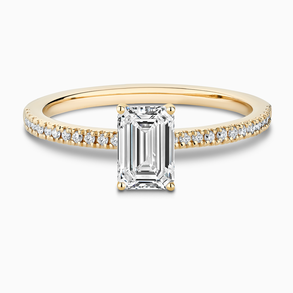 The Ecksand Diamond Eternity Engagement Ring shown with Emerald in 18k Yellow Gold