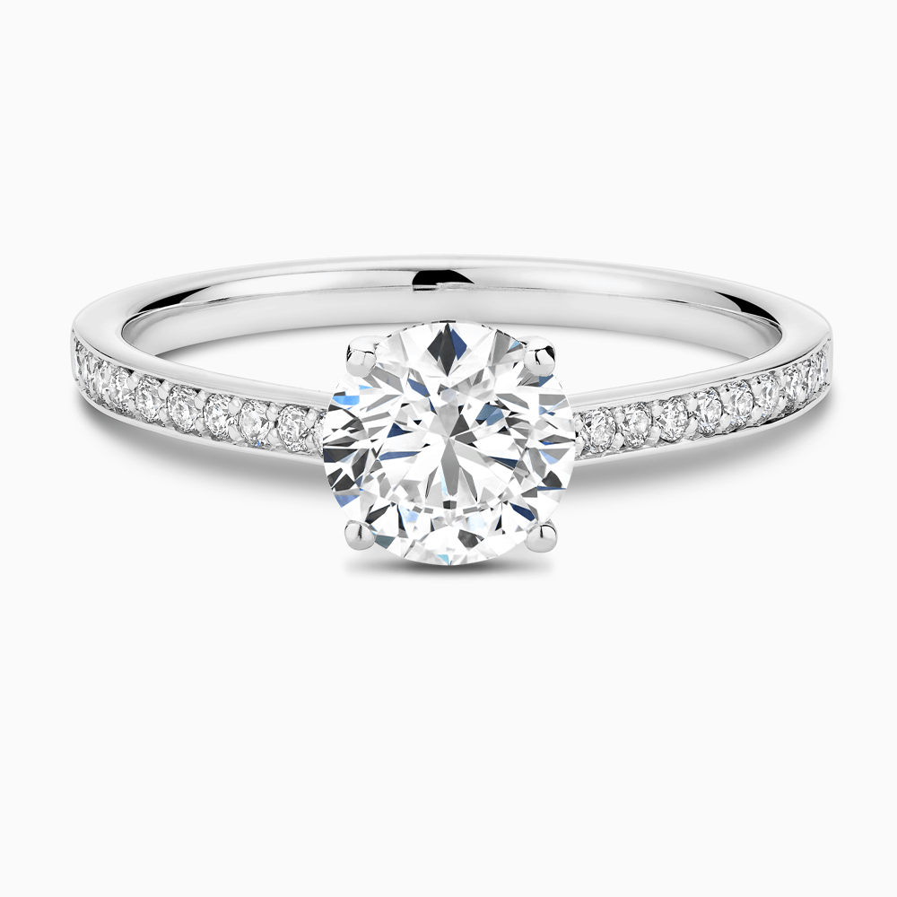 The Ecksand Diamond Engagement Ring with Bright-Cut Band and Diamond Bridge shown with Round in 18k White Gold