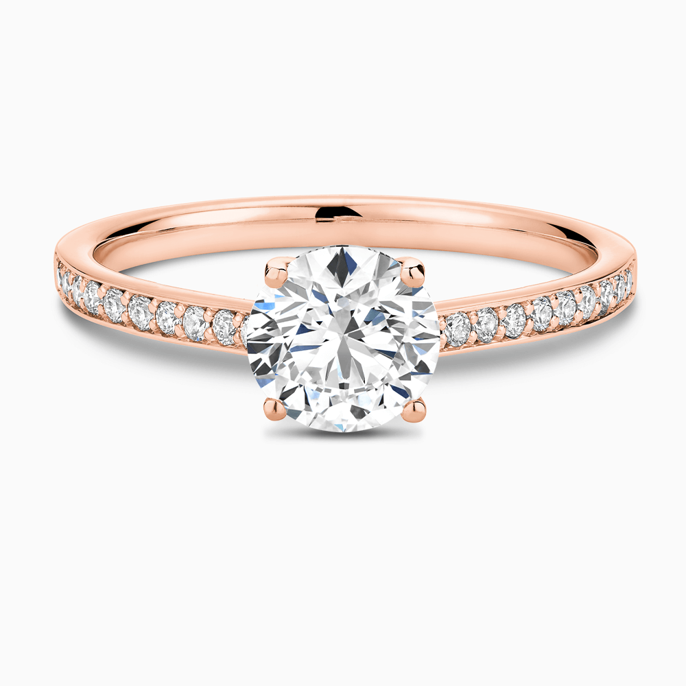 The Ecksand Diamond Engagement Ring with Bright-Cut Band and Diamond Bridge shown with Round in 14k Rose Gold
