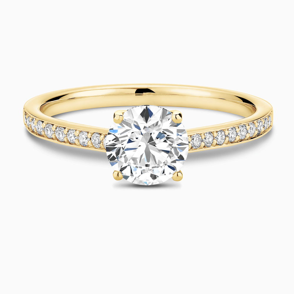 The Ecksand Diamond Engagement Ring with Bright-Cut Band and Diamond Bridge shown with Round in 18k Yellow Gold