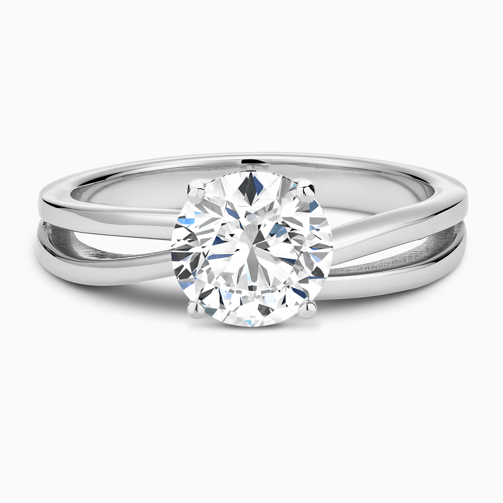 The Ecksand Split-Shank Solitaire Diamond Engagement Ring shown with Round in 18k White Gold