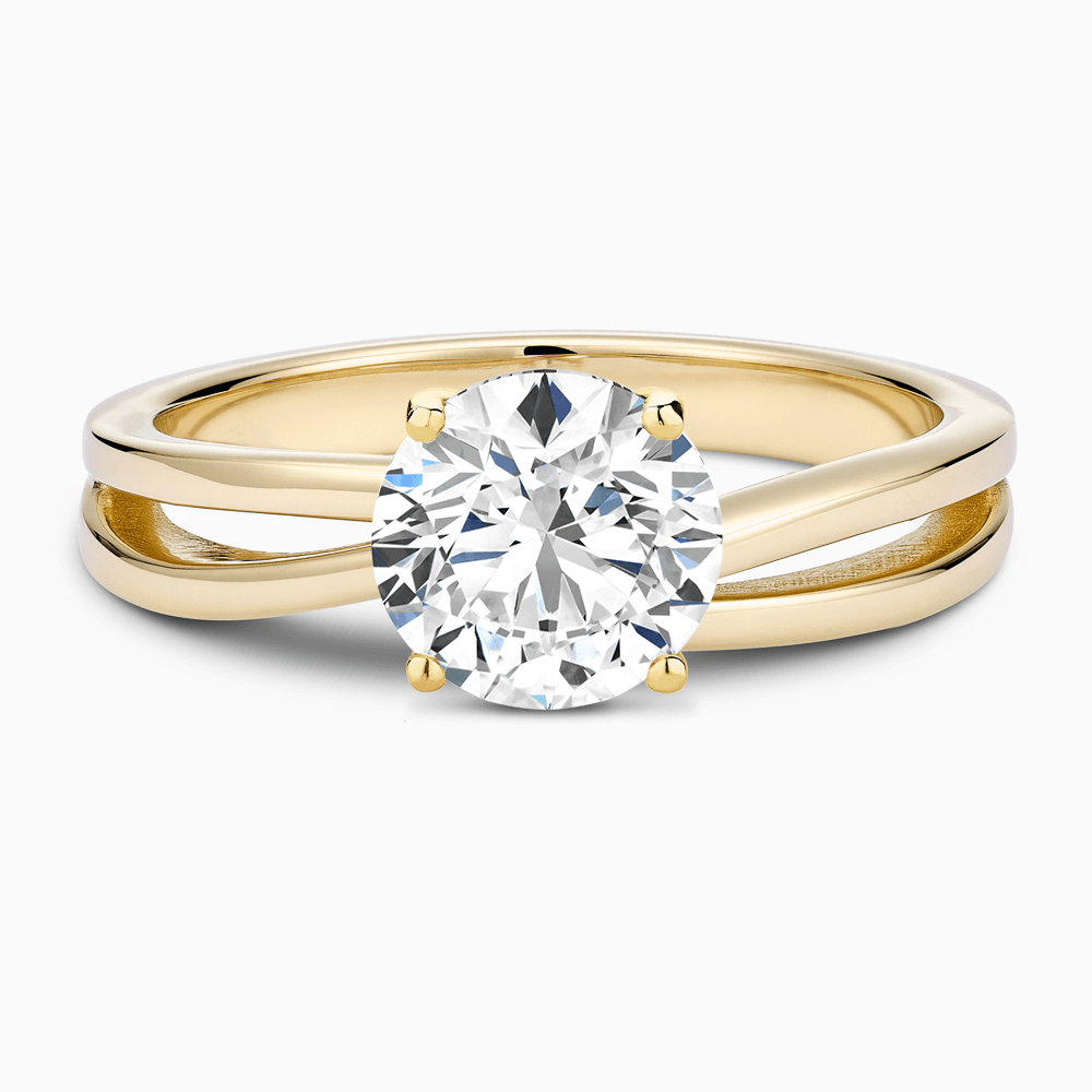 The Ecksand Split-Shank Solitaire Diamond Engagement Ring shown with Round in 18k Yellow Gold