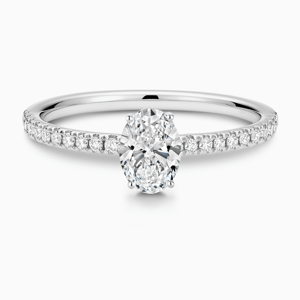 The Ecksand Basket-Setting Diamond Engagement Ring with Diamond Bridge shown with Oval in 18k White Gold