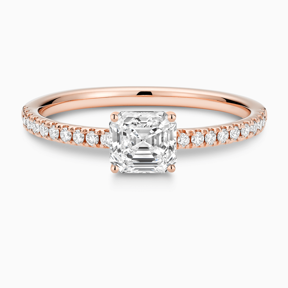 The Ecksand Basket-Setting Diamond Engagement Ring with Diamond Bridge shown with Asscher in 14k Rose Gold