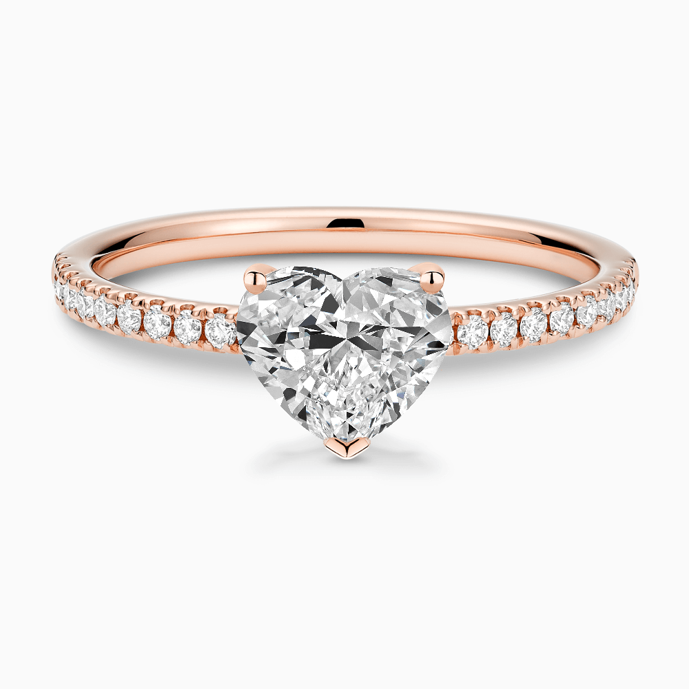 The Ecksand Basket-Setting Diamond Engagement Ring with Diamond Bridge shown with Heart in 14k Rose Gold