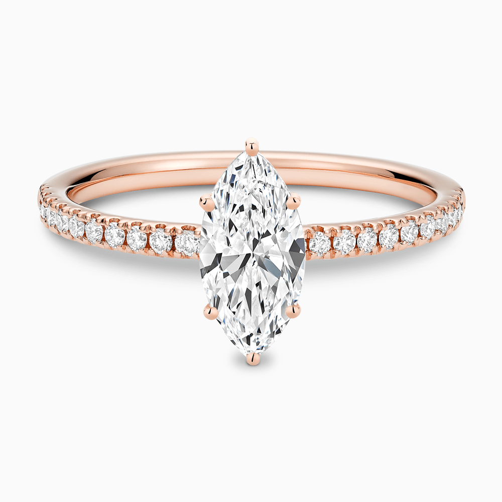 The Ecksand Basket-Setting Diamond Engagement Ring with Diamond Bridge shown with Marquise in 14k Rose Gold