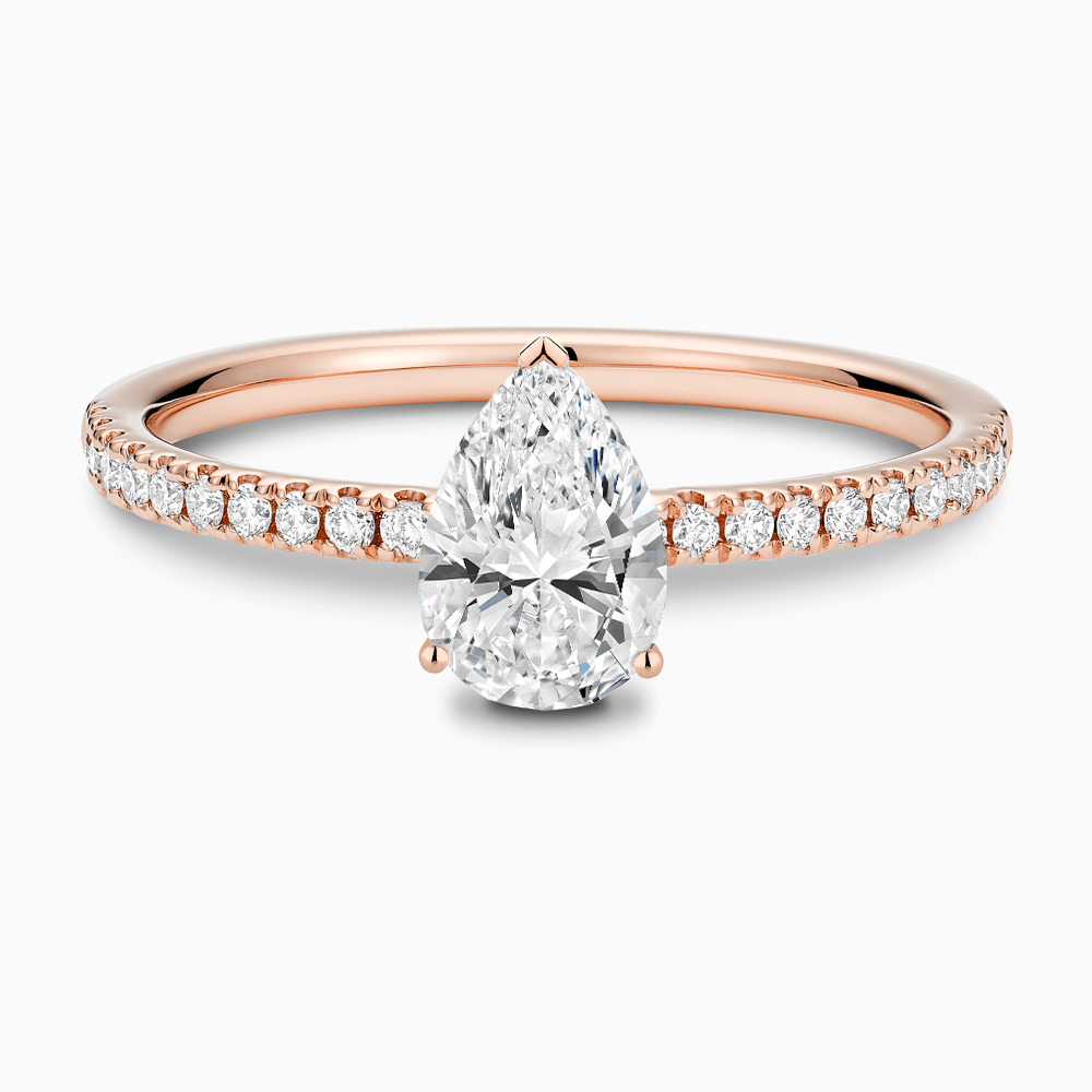 The Ecksand Basket-Setting Diamond Engagement Ring with Diamond Bridge shown with Pear in 14k Rose Gold