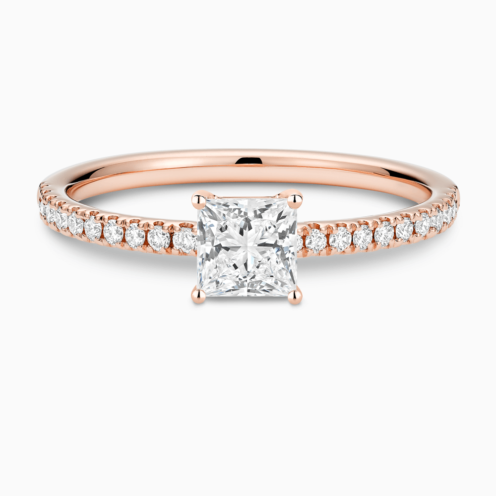 The Ecksand Basket-Setting Diamond Engagement Ring with Diamond Bridge shown with Princess in 14k Rose Gold