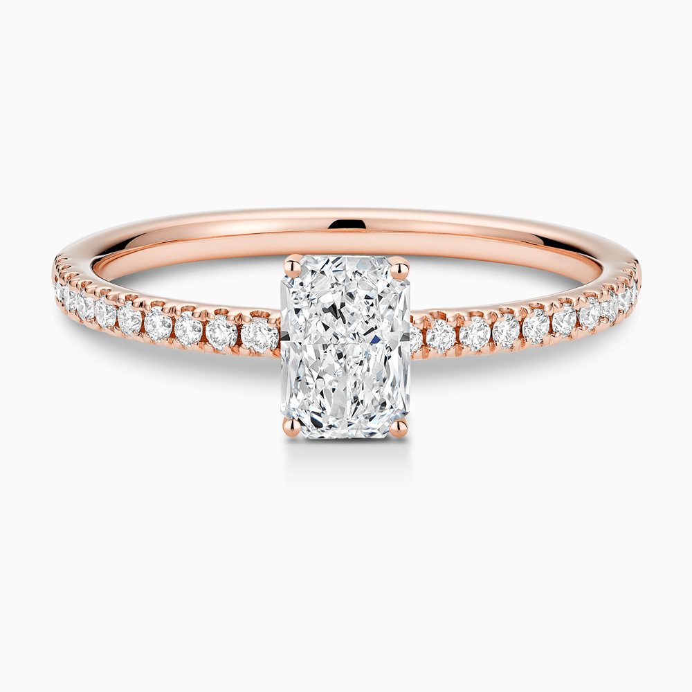 The Ecksand Basket-Setting Diamond Engagement Ring with Diamond Bridge shown with Radiant in 14k Rose Gold