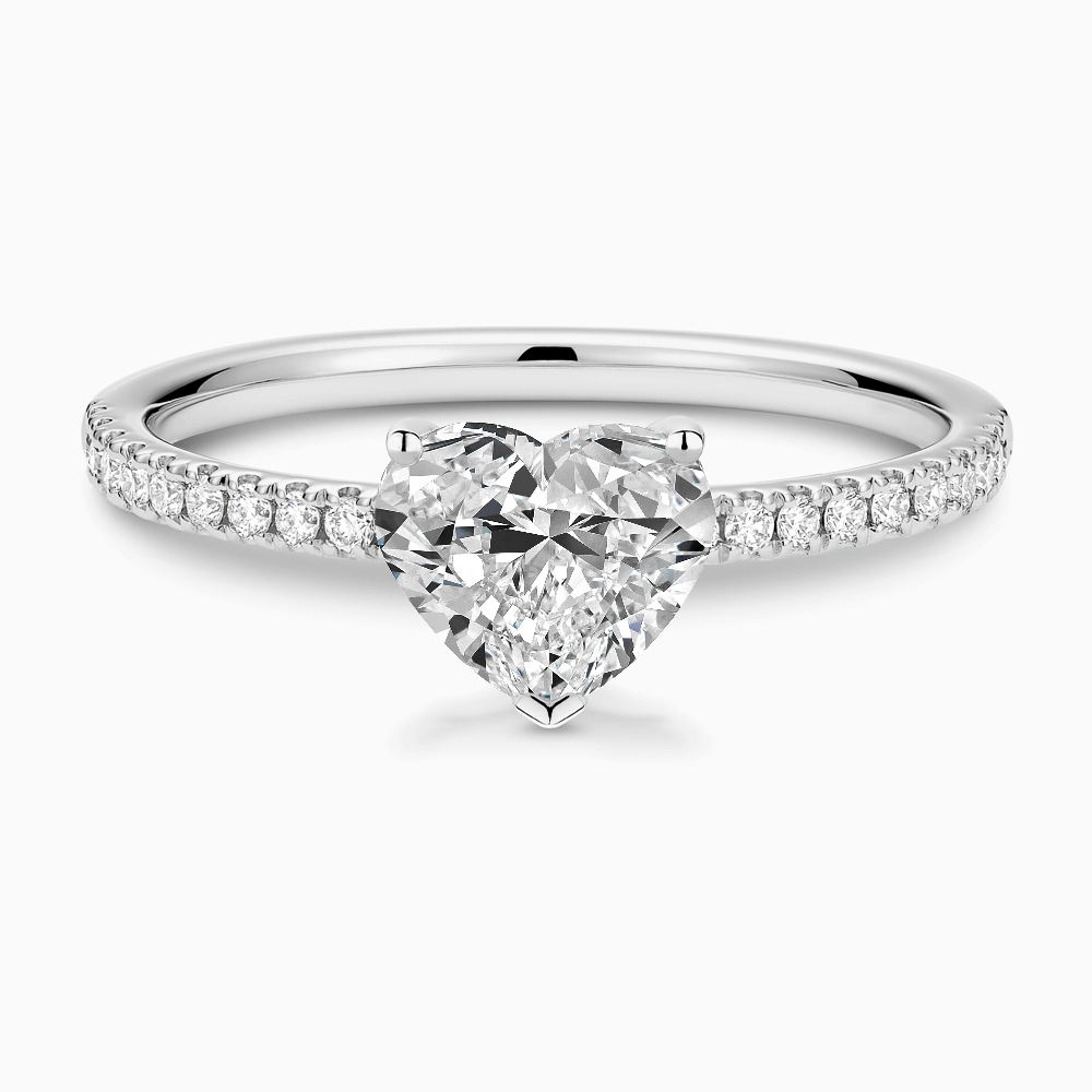 The Ecksand Basket-Setting Diamond Engagement Ring with Diamond Bridge shown with Heart in 18k White Gold