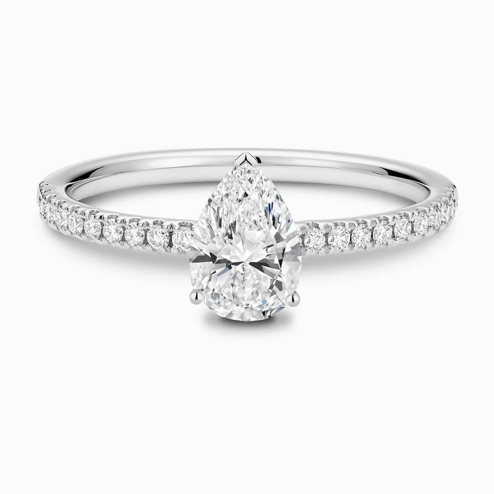 The Ecksand Basket-Setting Diamond Engagement Ring with Diamond Bridge shown with Pear in 18k White Gold