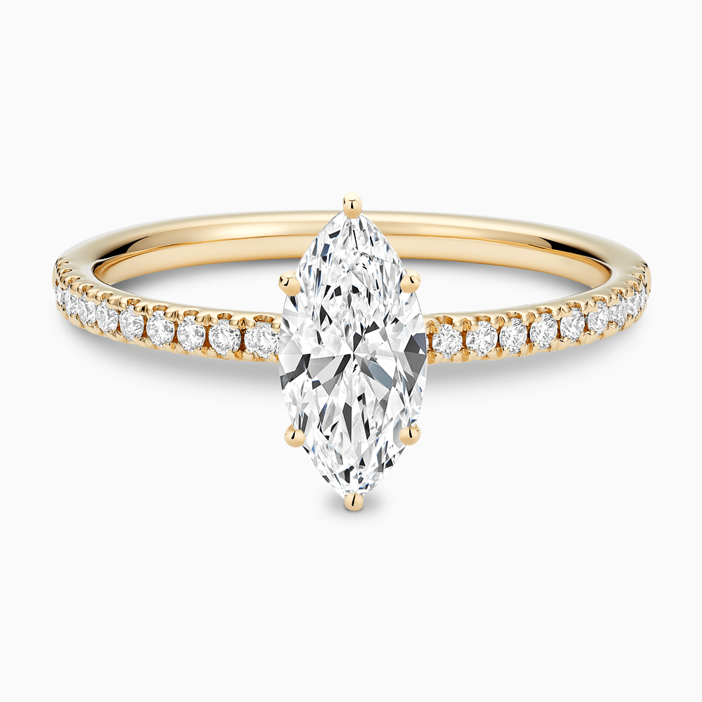 The Ecksand Basket-Setting Diamond Engagement Ring with Diamond Bridge shown with Marquise in 18k Yellow Gold