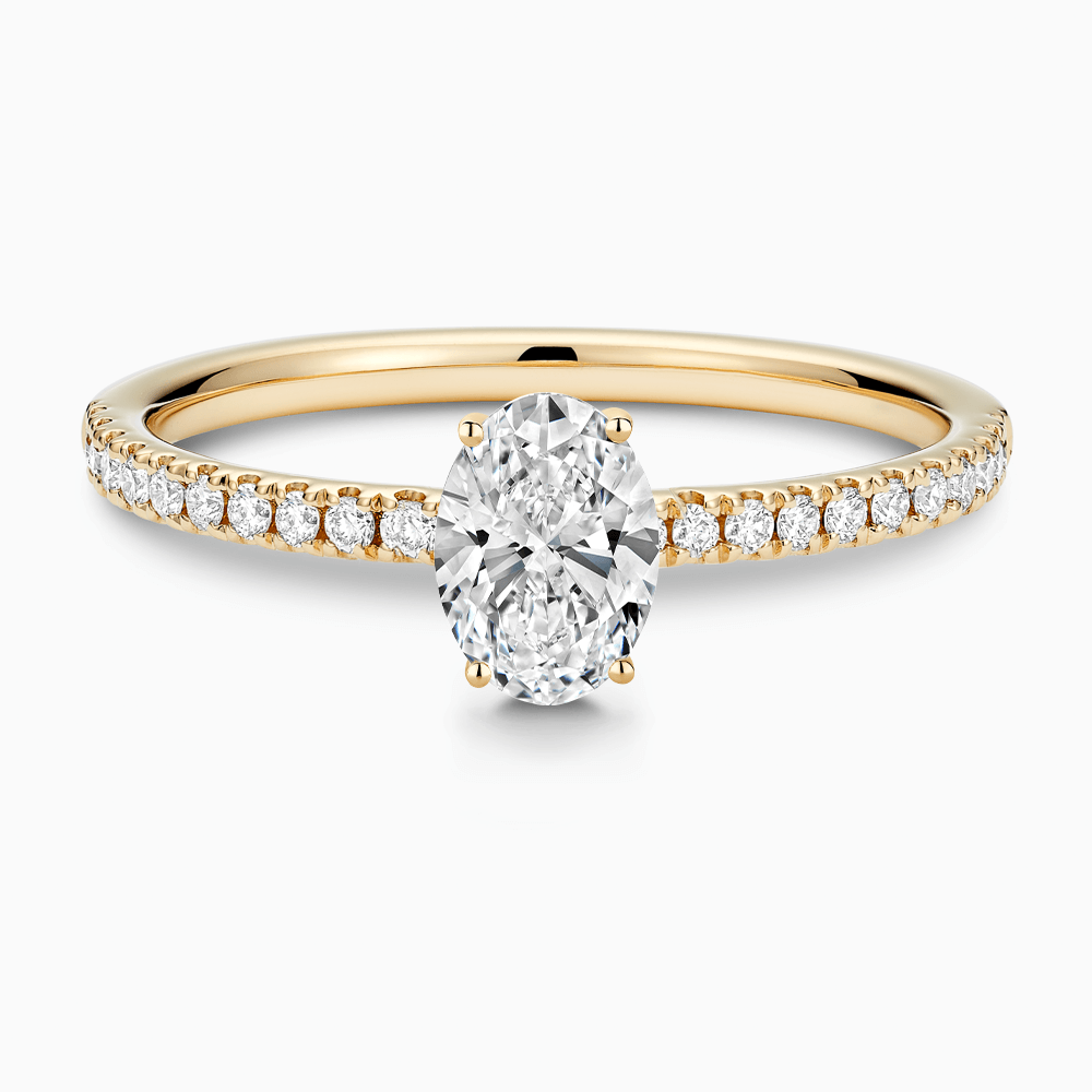 The Ecksand Basket-Setting Diamond Engagement Ring with Diamond Bridge shown with Oval in 18k Yellow Gold