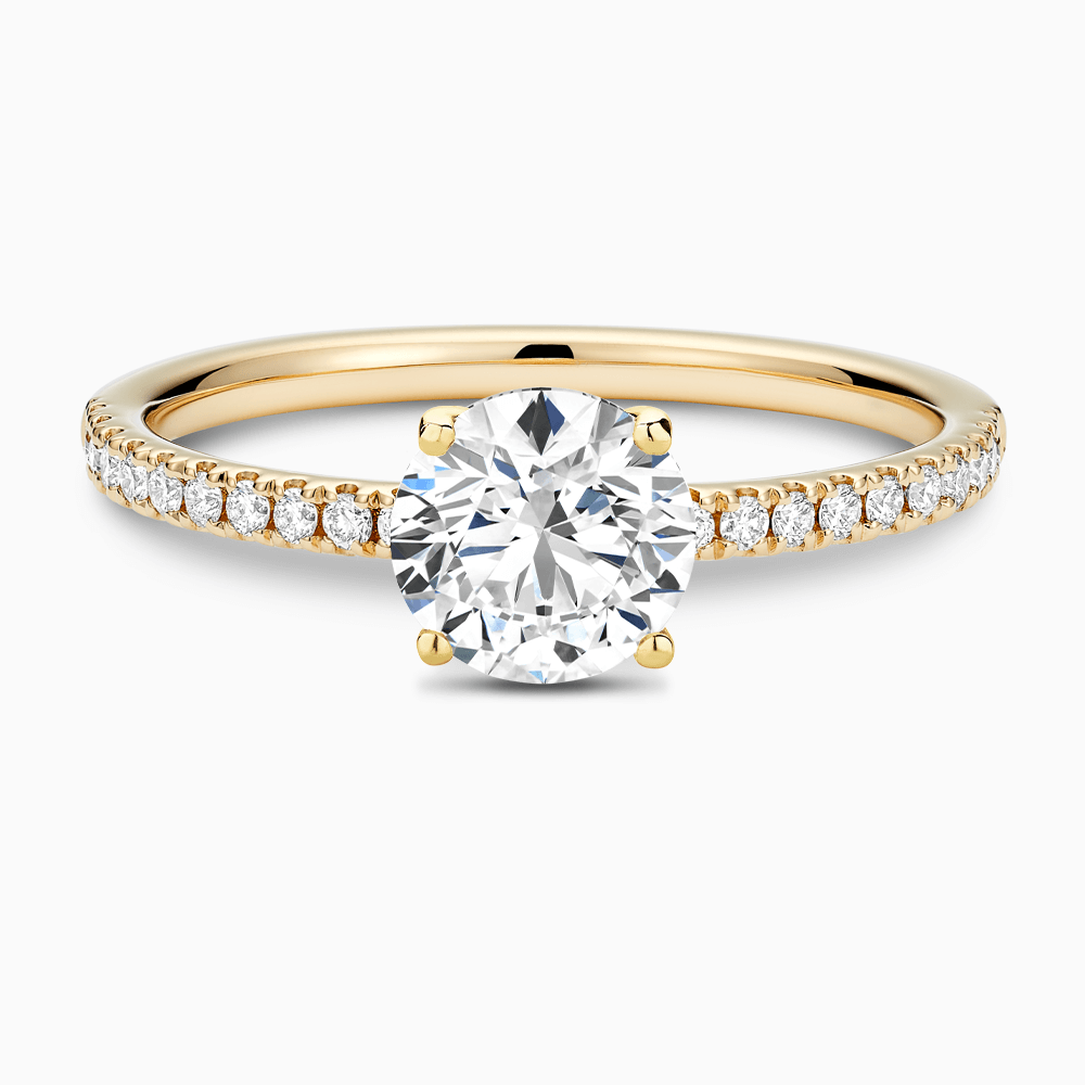 The Ecksand Basket-Setting Diamond Engagement Ring with Diamond Bridge shown with Round in 18k Yellow Gold
