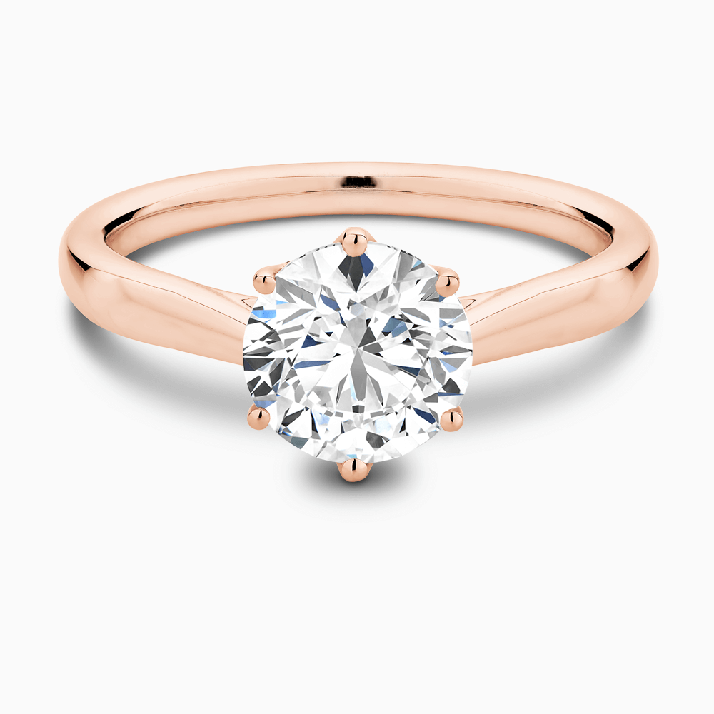 The Ecksand Six-Prong Diamond Engagement Ring with Secret Heart shown with Round in 14k Rose Gold