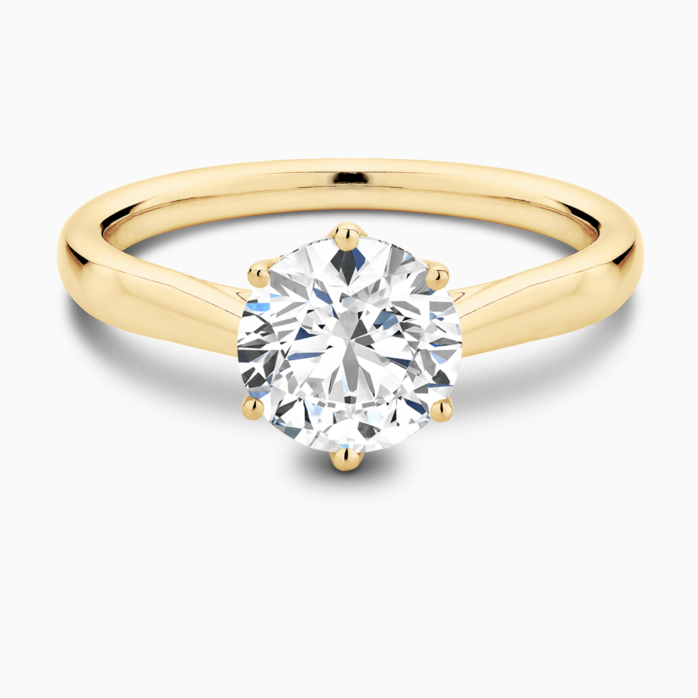 The Ecksand Six-Prong Diamond Engagement Ring with Secret Heart shown with Round in 14k Yellow Gold