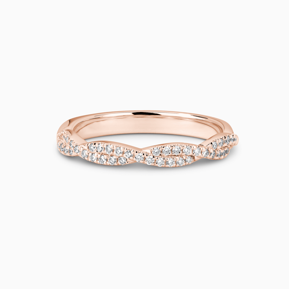 The Ecksand Twisted Wedding Ring with Diamond Pavé shown with Stones: 1mm (0.20+ ctw) | Band: 2.5mm in 14k Rose Gold