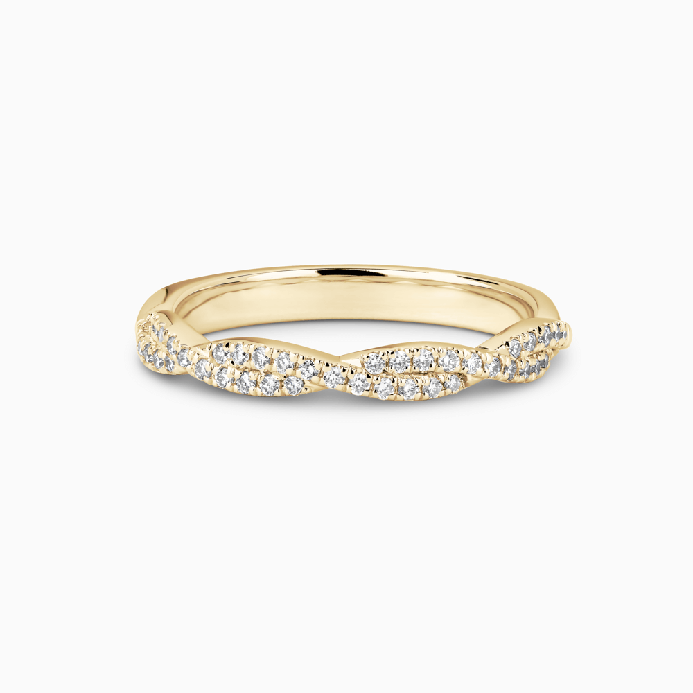 The Ecksand Twisted Wedding Ring with Diamond Pavé shown with Stones: 1mm (0.20+ ctw) | Band: 2.5mm in 18k Yellow Gold
