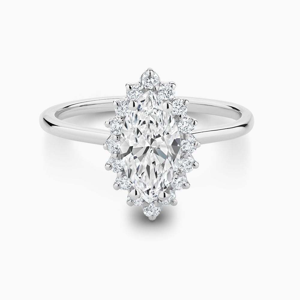 The Ecksand Blooming Diamond Halo Engagement Ring shown with Marquise in 18k White Gold
