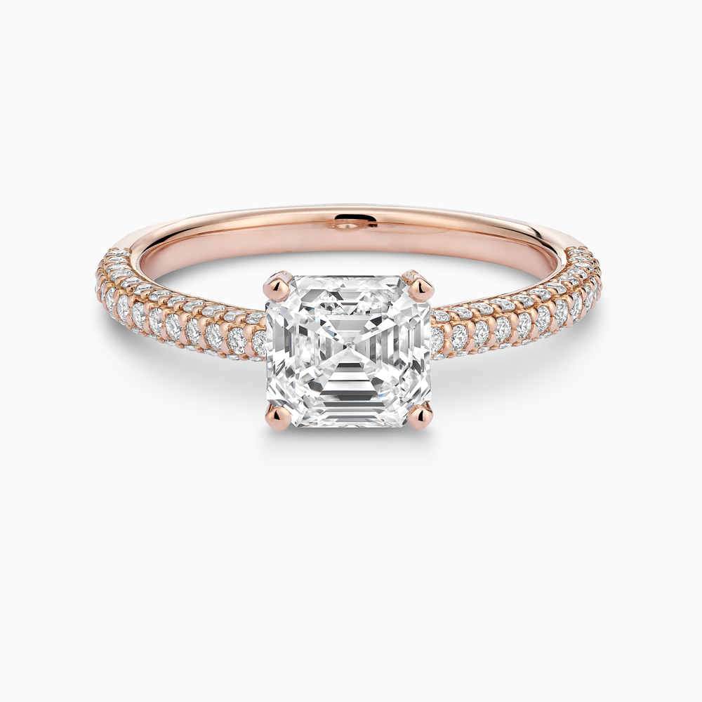 The Ecksand Diamond Engagement Ring with Diamond Pavé Basket shown with Asscher in 14k Rose Gold