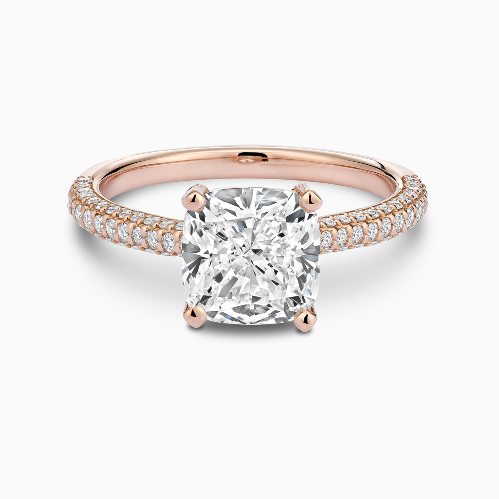 The Ecksand Diamond Engagement Ring with Diamond Pavé Basket shown with Cushion in 14k Rose Gold