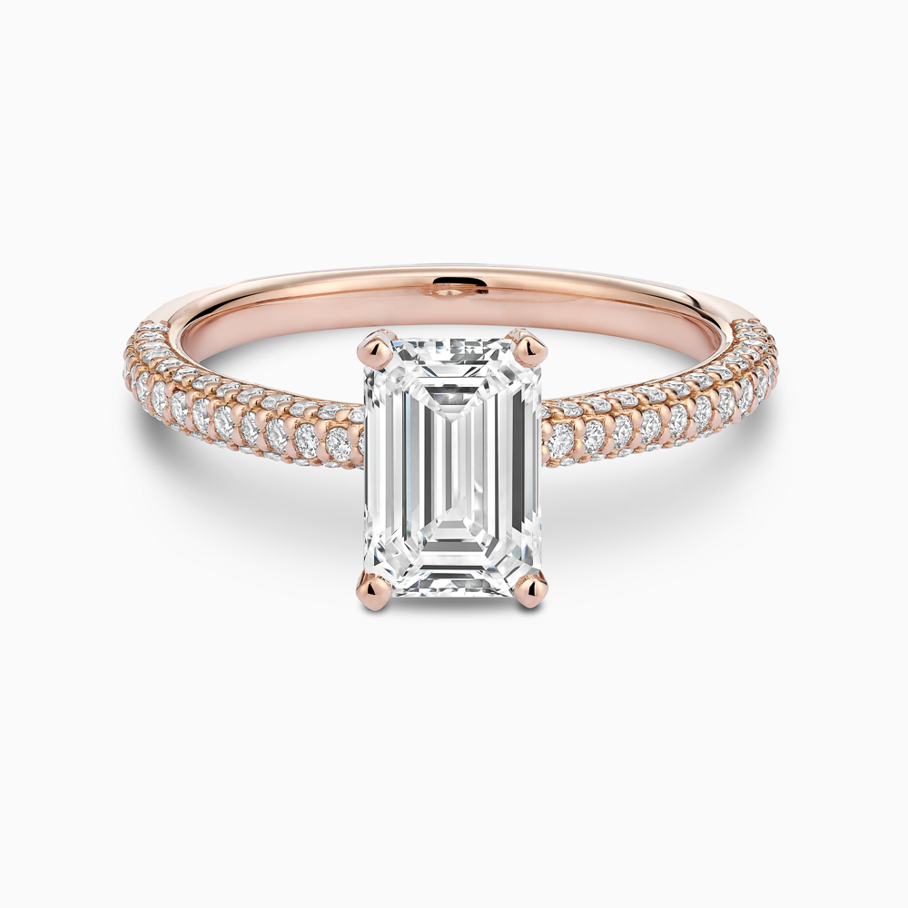The Ecksand Diamond Engagement Ring with Diamond Pavé Basket shown with Emerald in 14k Rose Gold