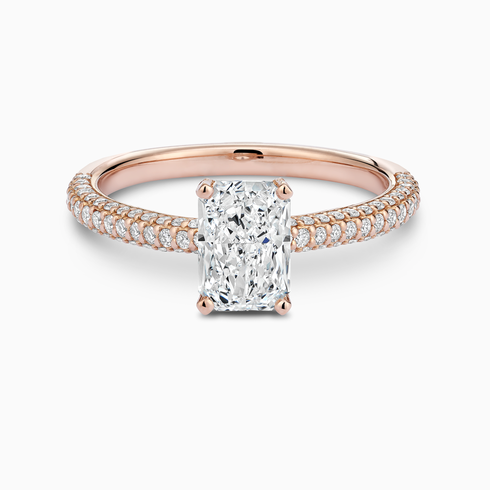 The Ecksand Diamond Engagement Ring with Diamond Pavé Basket shown with Radiant in 14k Rose Gold