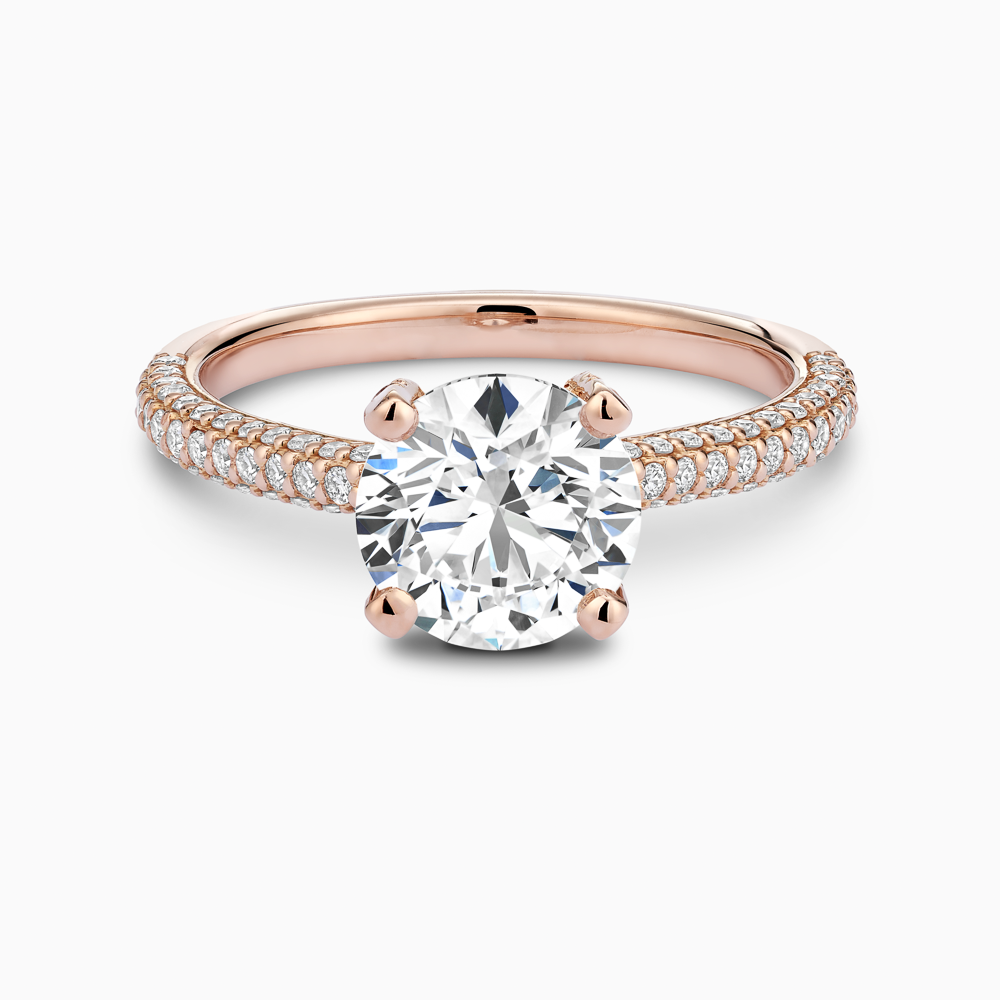 The Ecksand Diamond Engagement Ring with Diamond Pavé Basket shown with Round in 14k Rose Gold