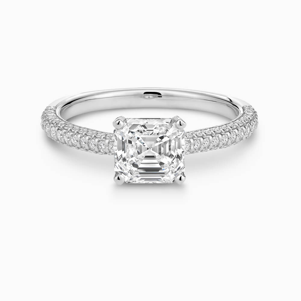 The Ecksand Diamond Engagement Ring with Diamond Pavé Basket shown with Asscher in 18k White Gold