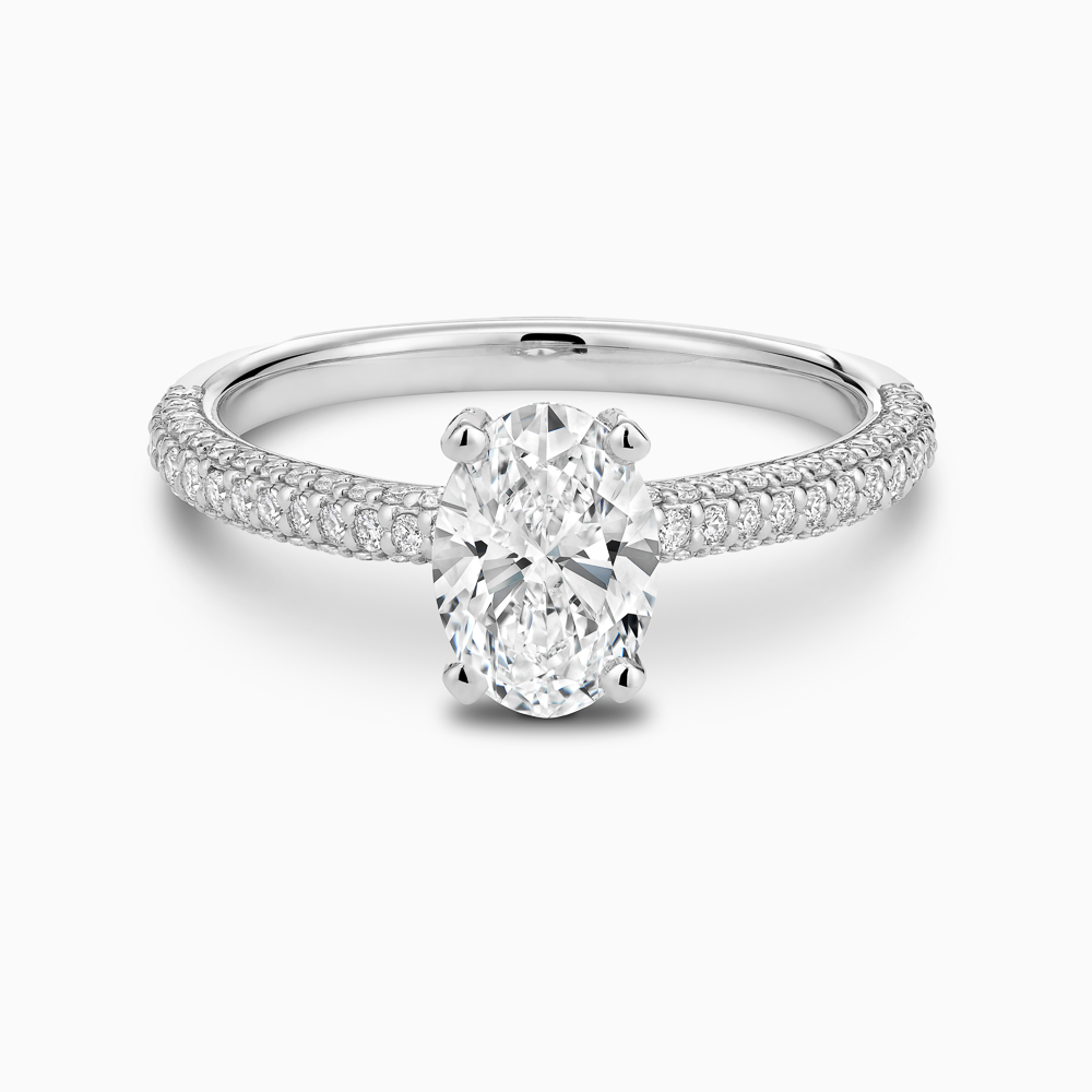 The Ecksand Diamond Engagement Ring with Diamond Pavé Basket shown with Oval in 18k White Gold