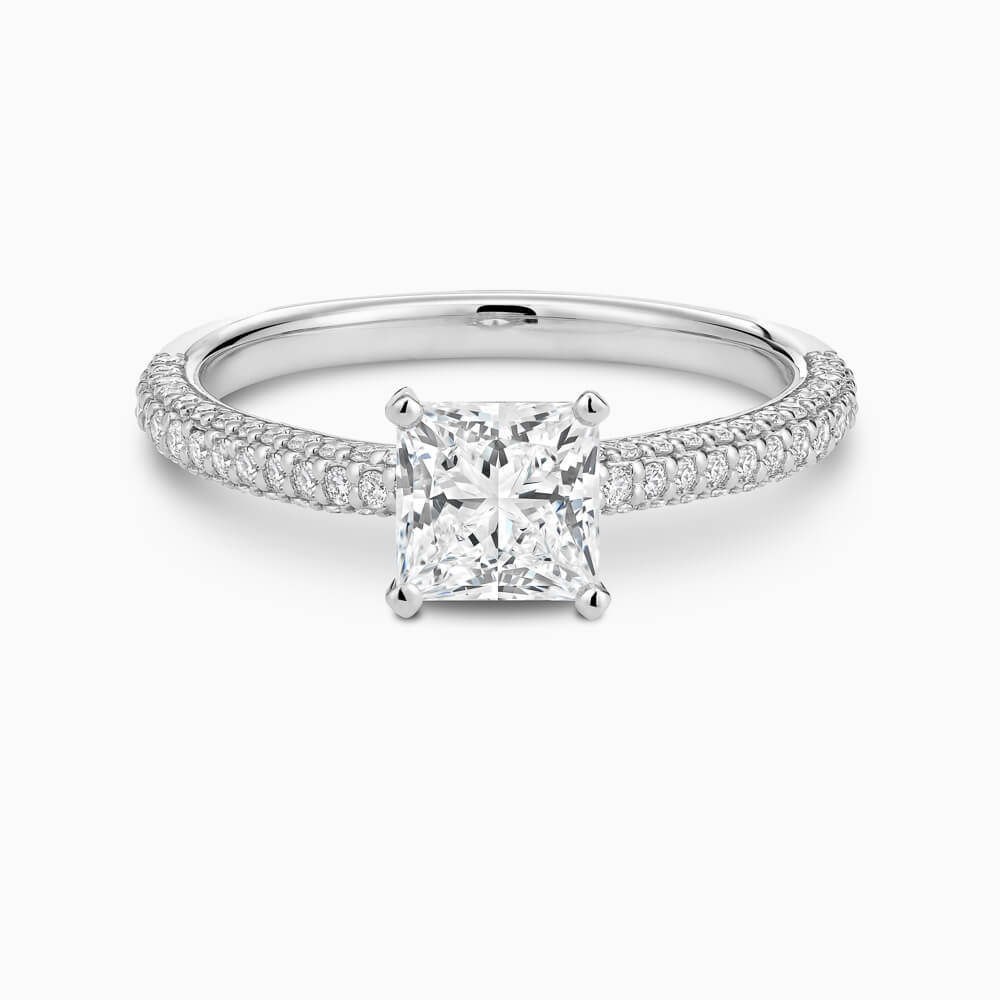 The Ecksand Diamond Engagement Ring with Diamond Pavé Basket shown with Princess in 18k White Gold