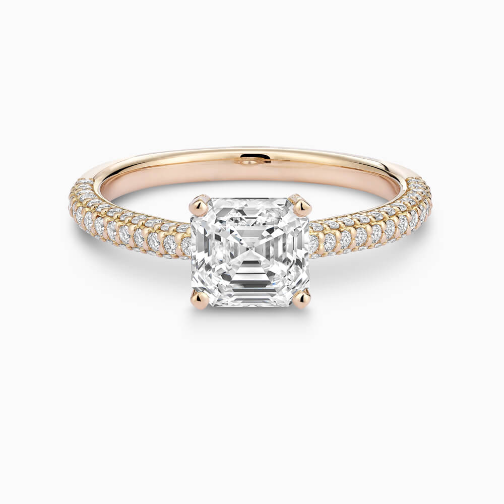 The Ecksand Diamond Engagement Ring with Diamond Pavé Basket shown with Asscher in 18k Yellow Gold