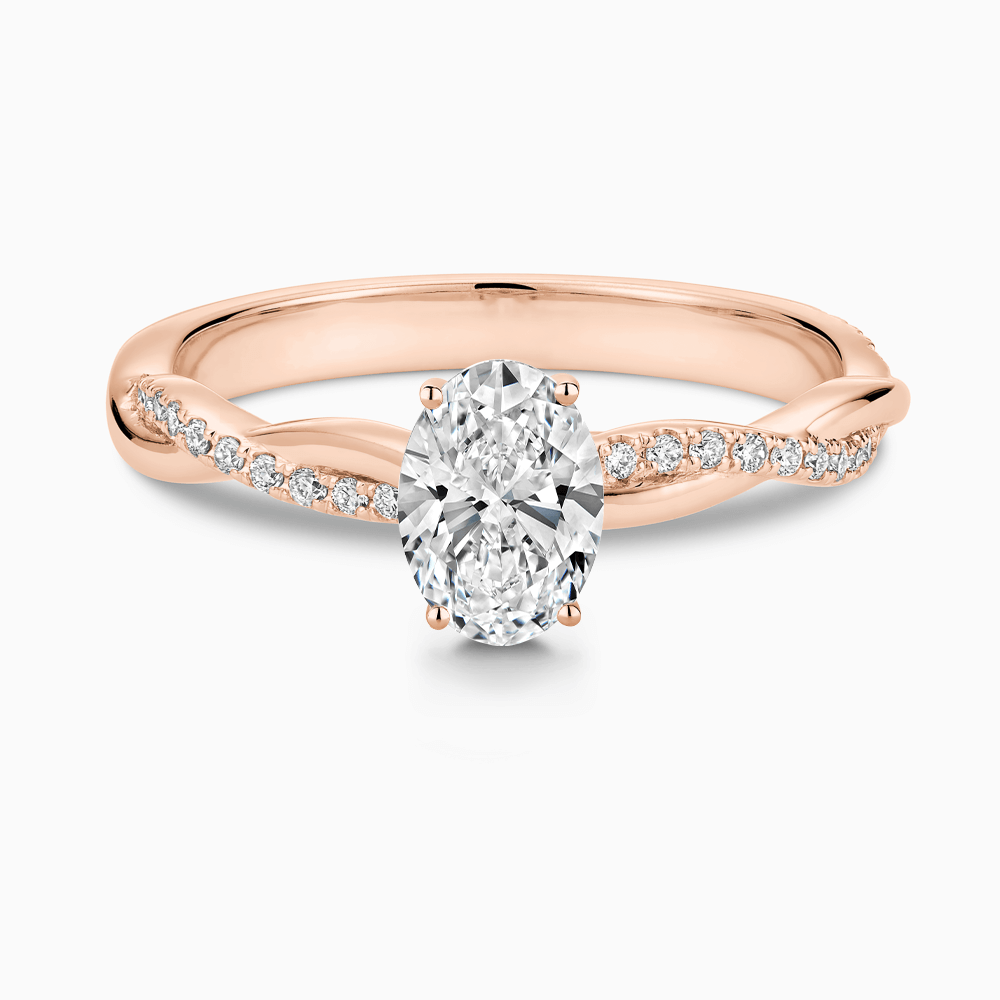 The Ecksand Diamond Engagement Ring with Secret Heart and Twisted Diamond Band shown with Oval in 14k Rose Gold