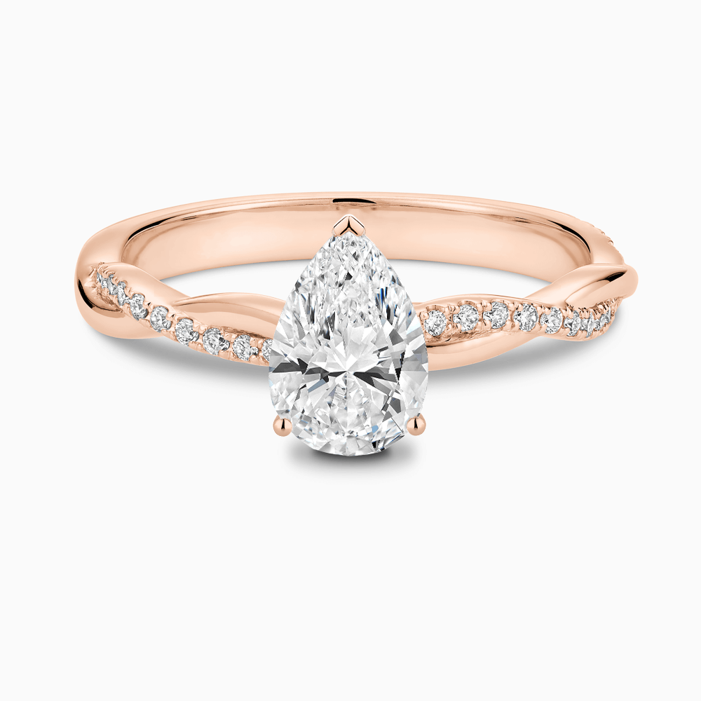 The Ecksand Diamond Engagement Ring with Secret Heart and Twisted Diamond Band shown with Pear in 14k Rose Gold