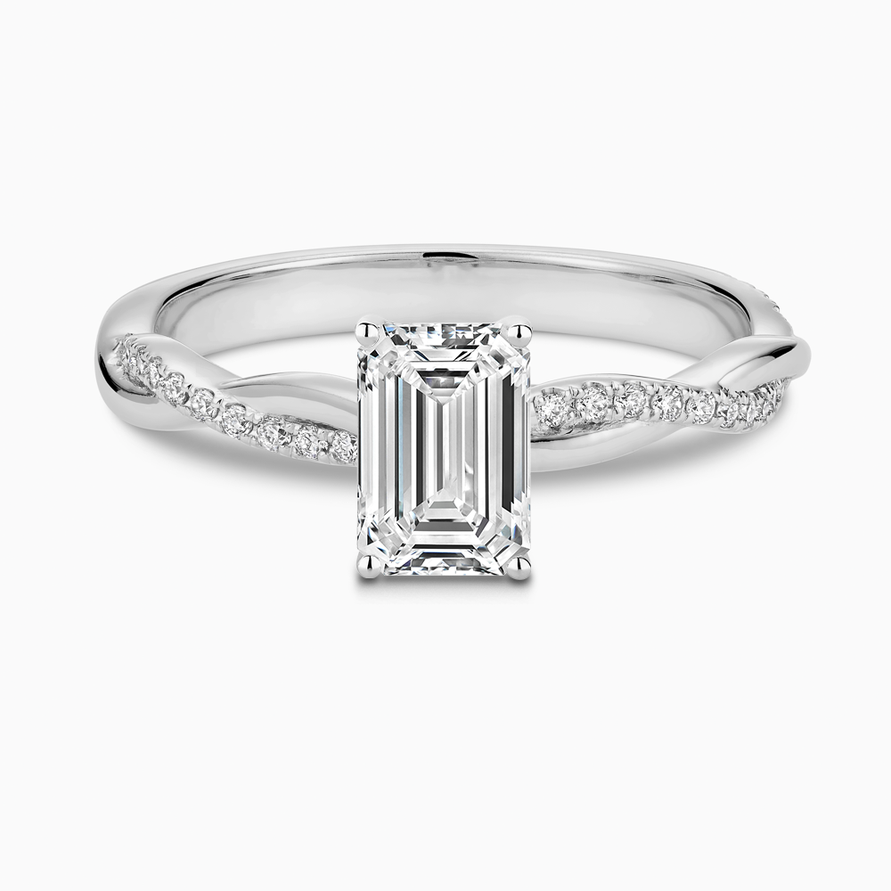 The Ecksand Diamond Engagement Ring with Secret Heart and Twisted Diamond Band shown with Emerald in 18k White Gold