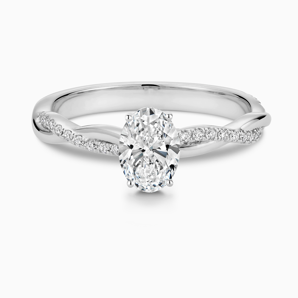 The Ecksand Diamond Engagement Ring with Secret Heart and Twisted Diamond Band shown with Oval in 18k White Gold