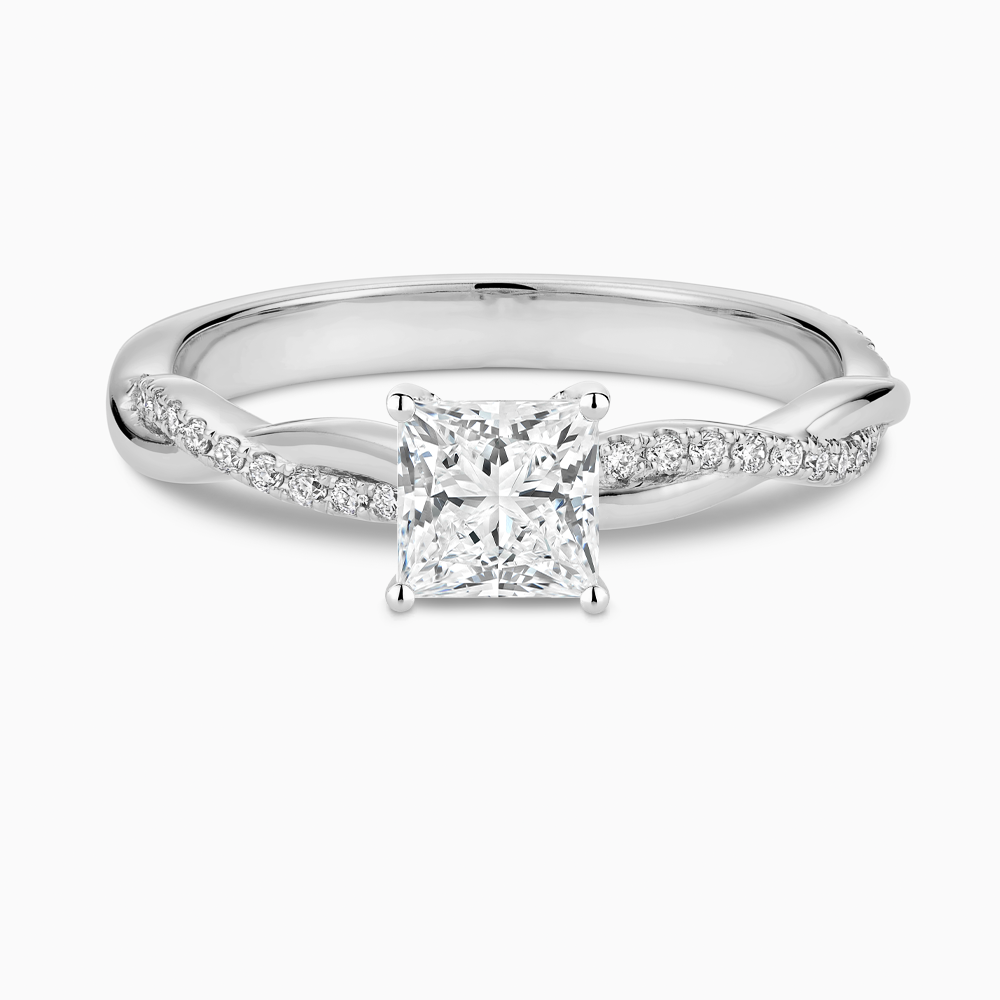 The Ecksand Diamond Engagement Ring with Secret Heart and Twisted Diamond Band shown with Princess in 18k White Gold