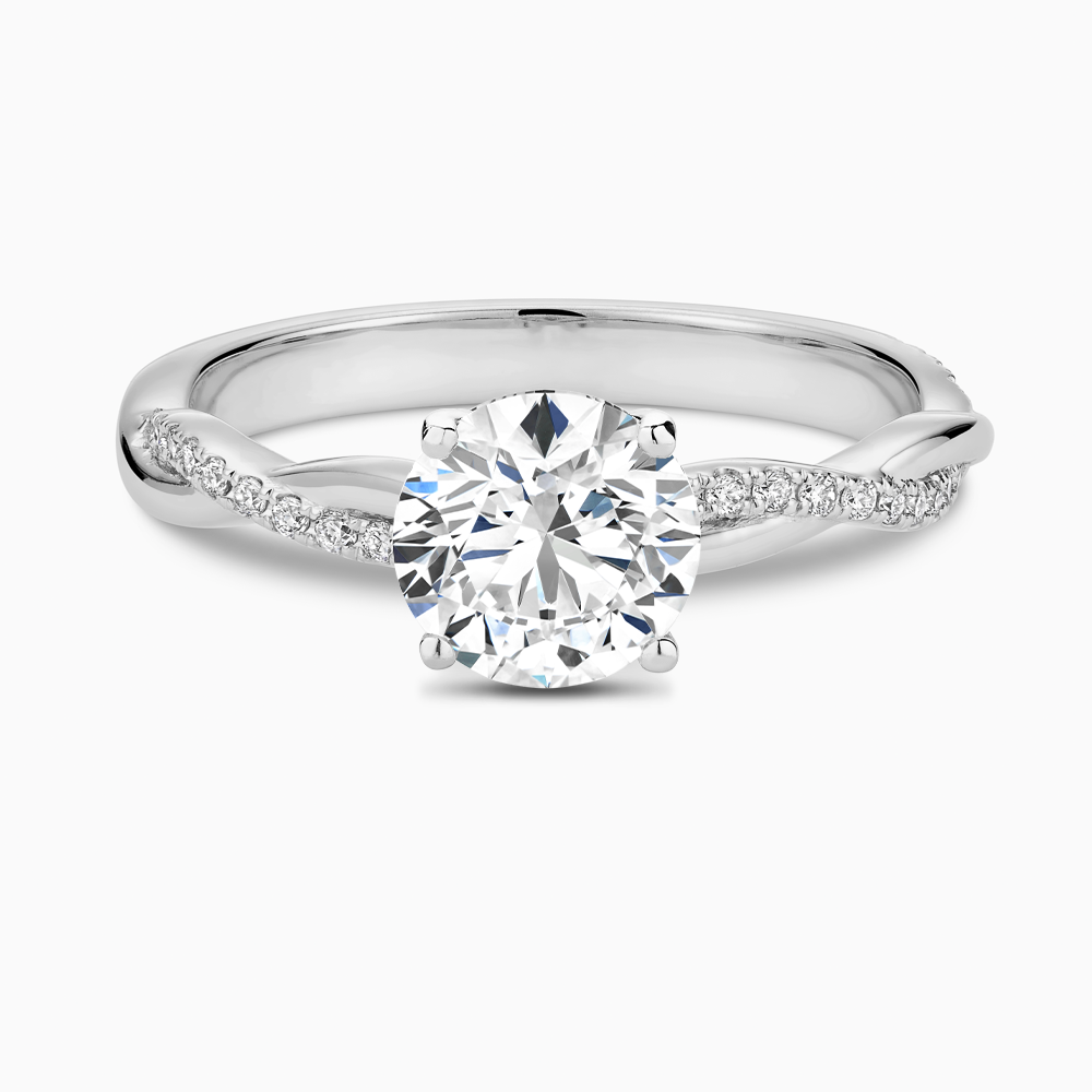 The Ecksand Diamond Engagement Ring with Secret Heart and Twisted Diamond Band shown with Round in 18k White Gold