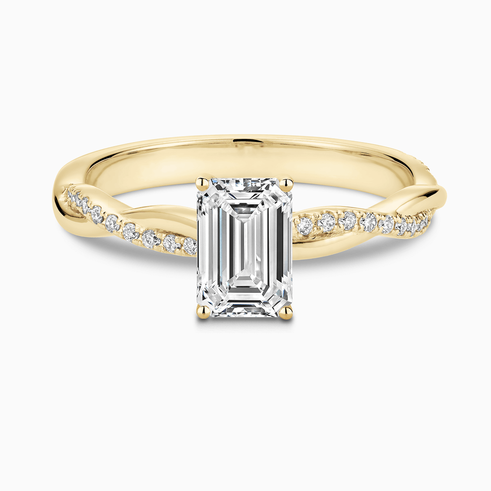 The Ecksand Diamond Engagement Ring with Secret Heart and Twisted Diamond Band shown with Emerald in 18k Yellow Gold