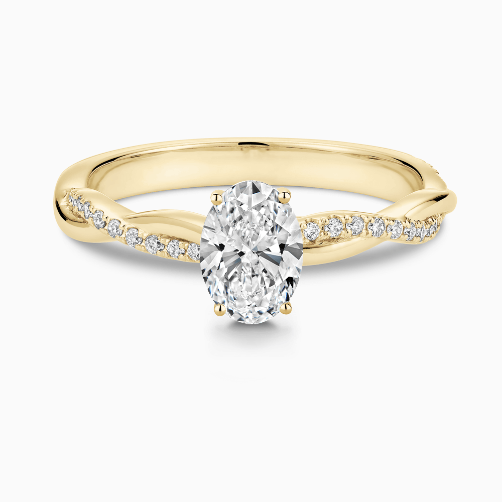 The Ecksand Diamond Engagement Ring with Secret Heart and Twisted Diamond Band shown with Oval in 18k Yellow Gold