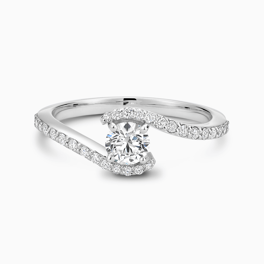The Ecksand Tension-Setting Diamond Engagement Ring with Diamond Band shown with Round in 18k White Gold