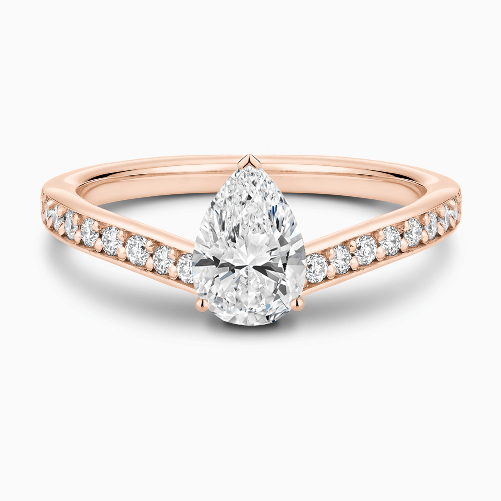 The Ecksand Diamond Engagement Ring with Bright-Cut Band shown with Pear in 14k Rose Gold