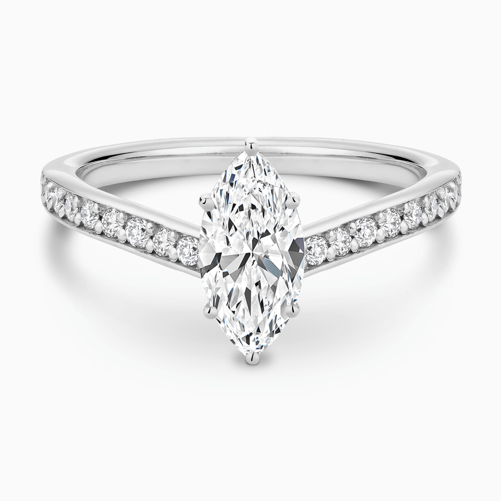 The Ecksand Diamond Engagement Ring with Bright-Cut Band shown with Marquise in 18k White Gold