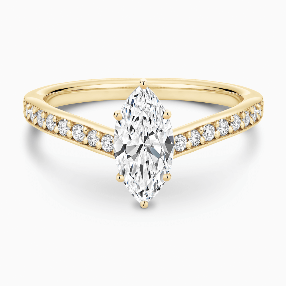 The Ecksand Diamond Engagement Ring with Bright-Cut Band shown with Marquise in 18k Yellow Gold
