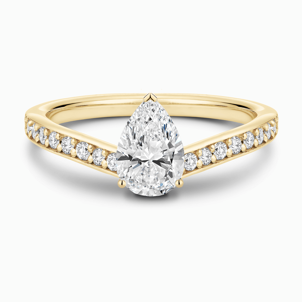 The Ecksand Diamond Engagement Ring with Bright-Cut Band shown with Pear in 18k Yellow Gold