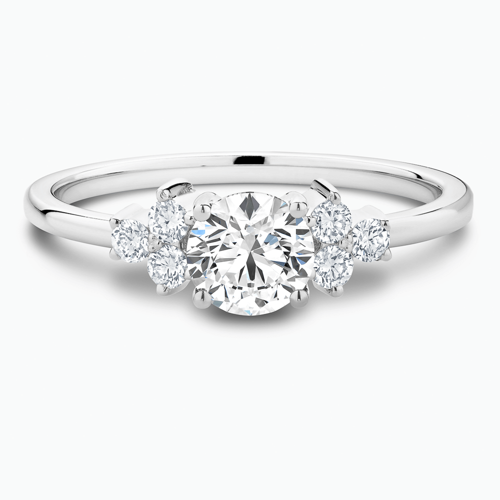 The Ecksand Diamond Engagement Ring with Six Side Diamonds shown with Round in 18k White Gold